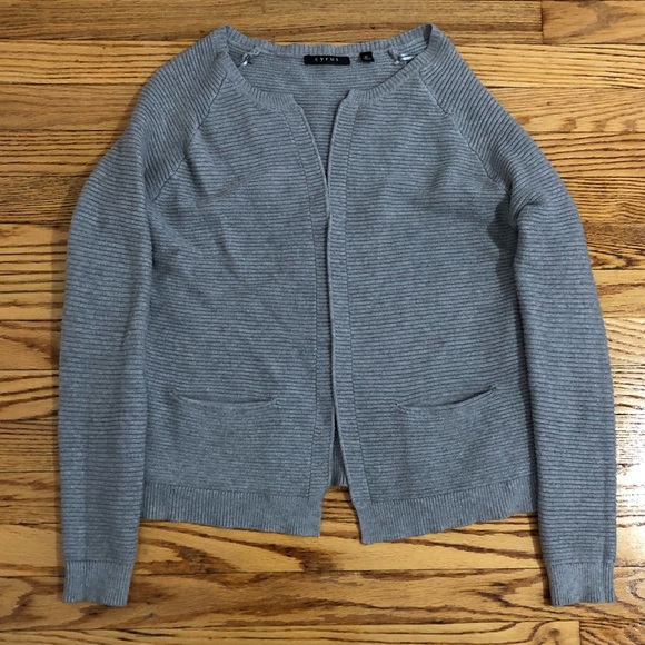 Cyrus Grey Ribbed Open Front Cardigan - Picture 3 of 5